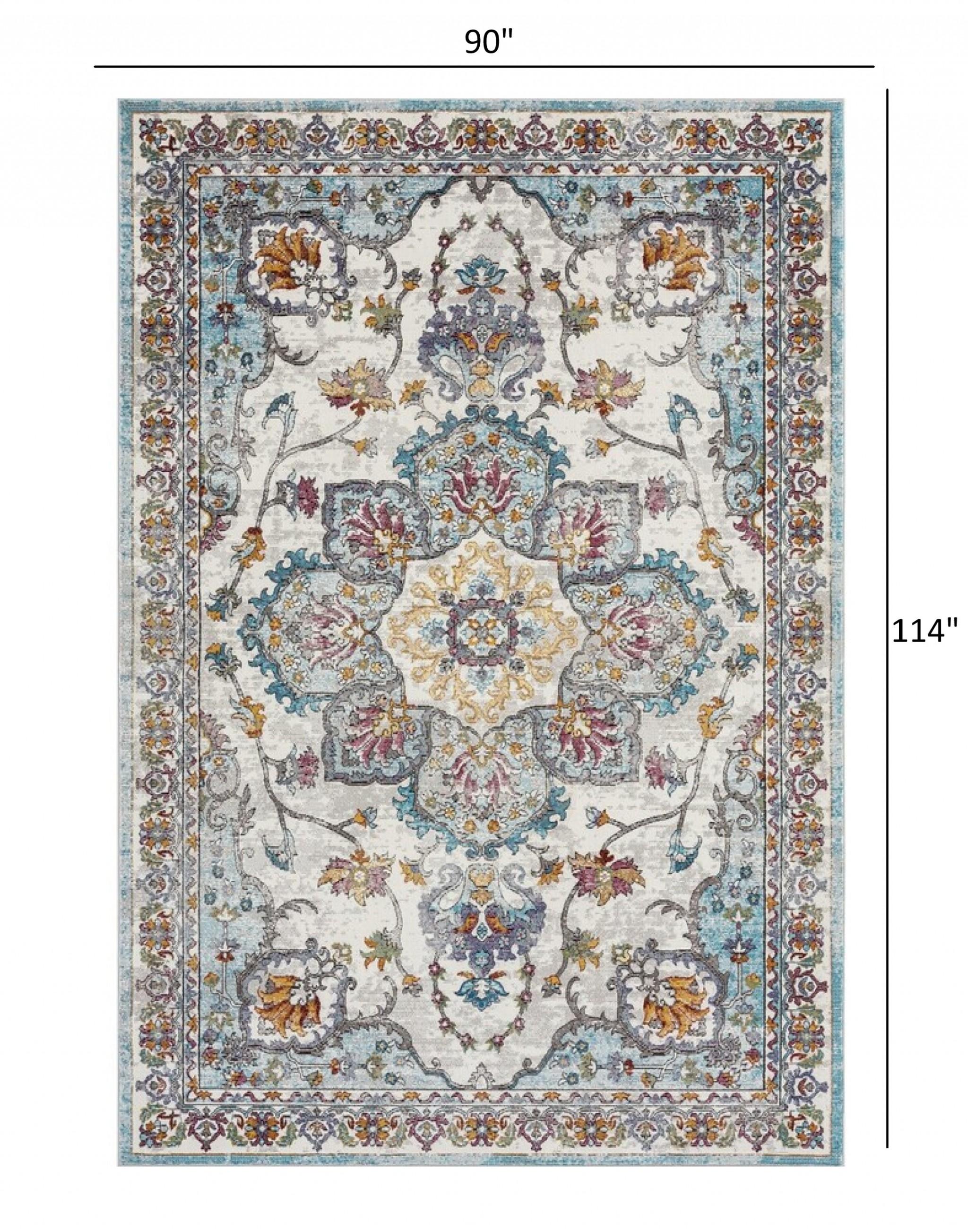 8’ x 10’ Blue and Ivory Center Medallion Area Rug