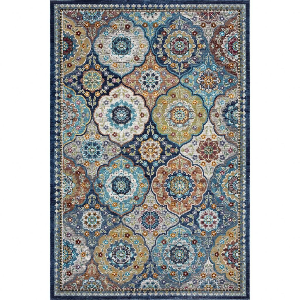 8’ x 10’ Blue Trellis Mosaic Area Rug Default Title