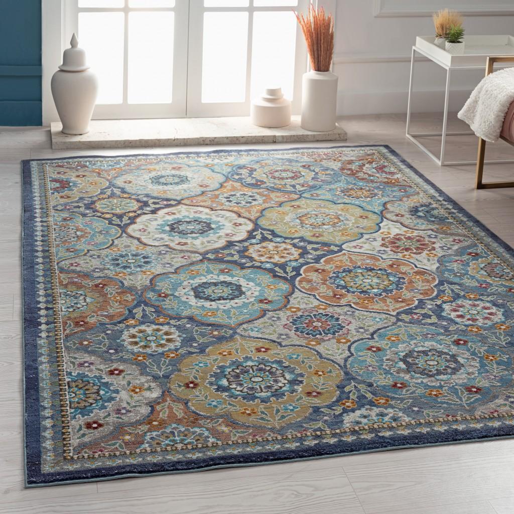 8’ x 10’ Blue Trellis Mosaic Area Rug