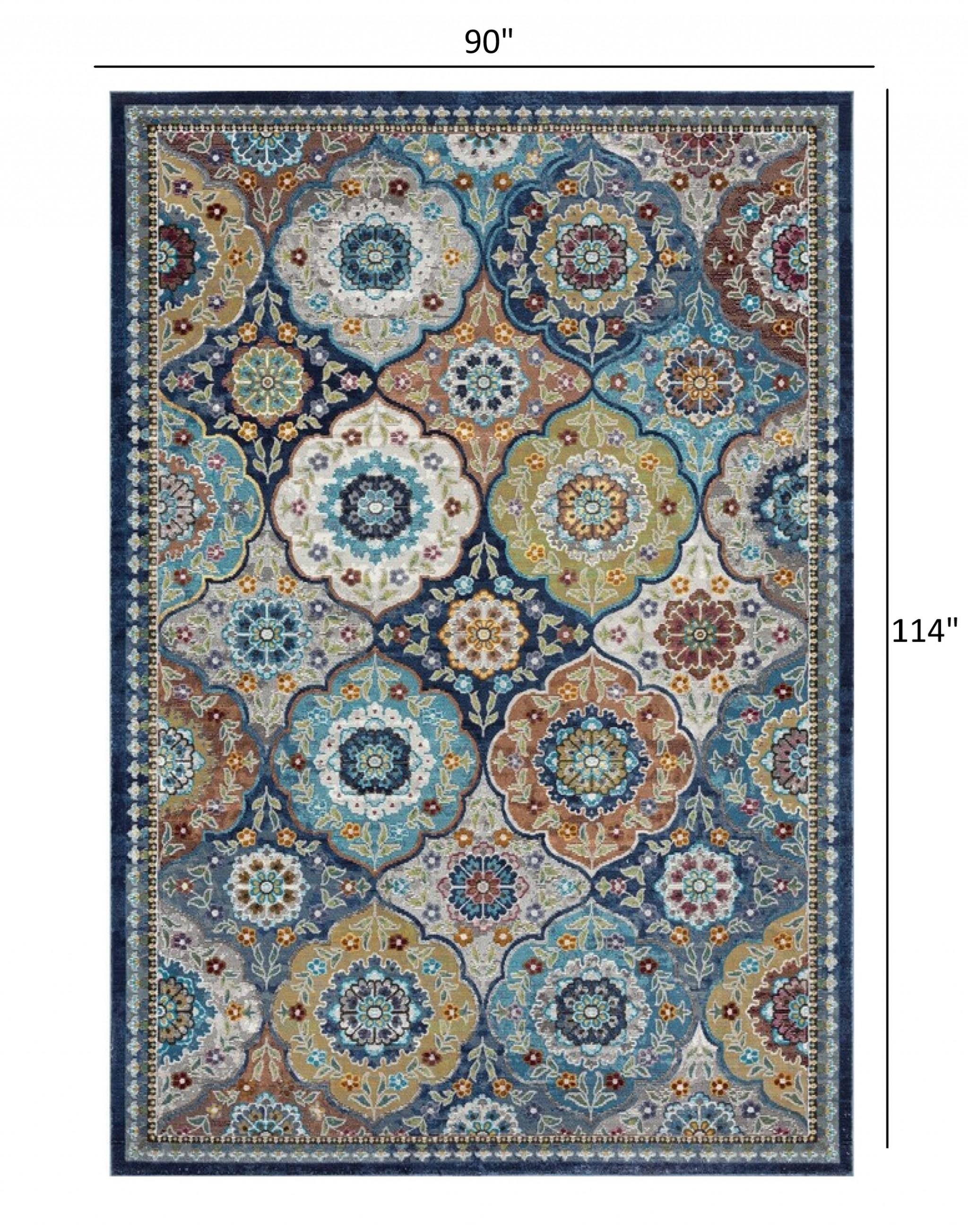 8’ x 10’ Blue Trellis Mosaic Area Rug