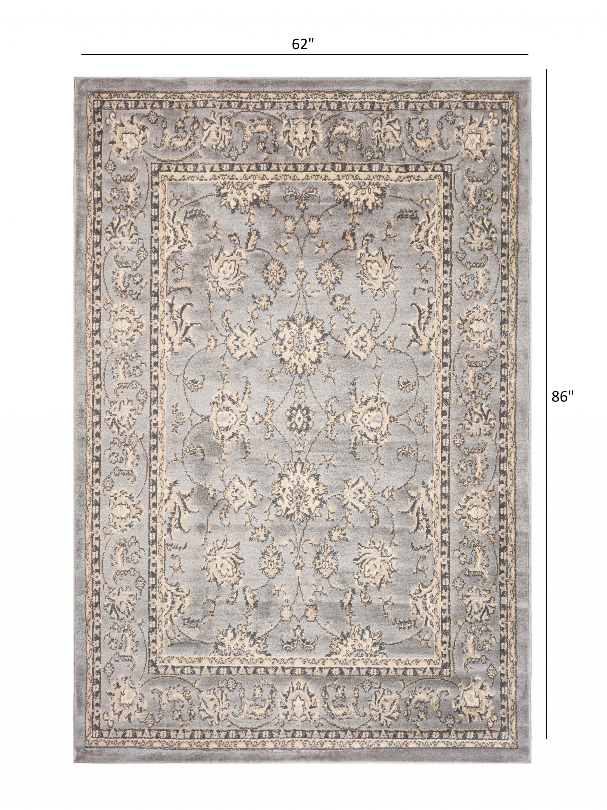 5’ x 7’ Gray Floral Vines Traditional Area Rug