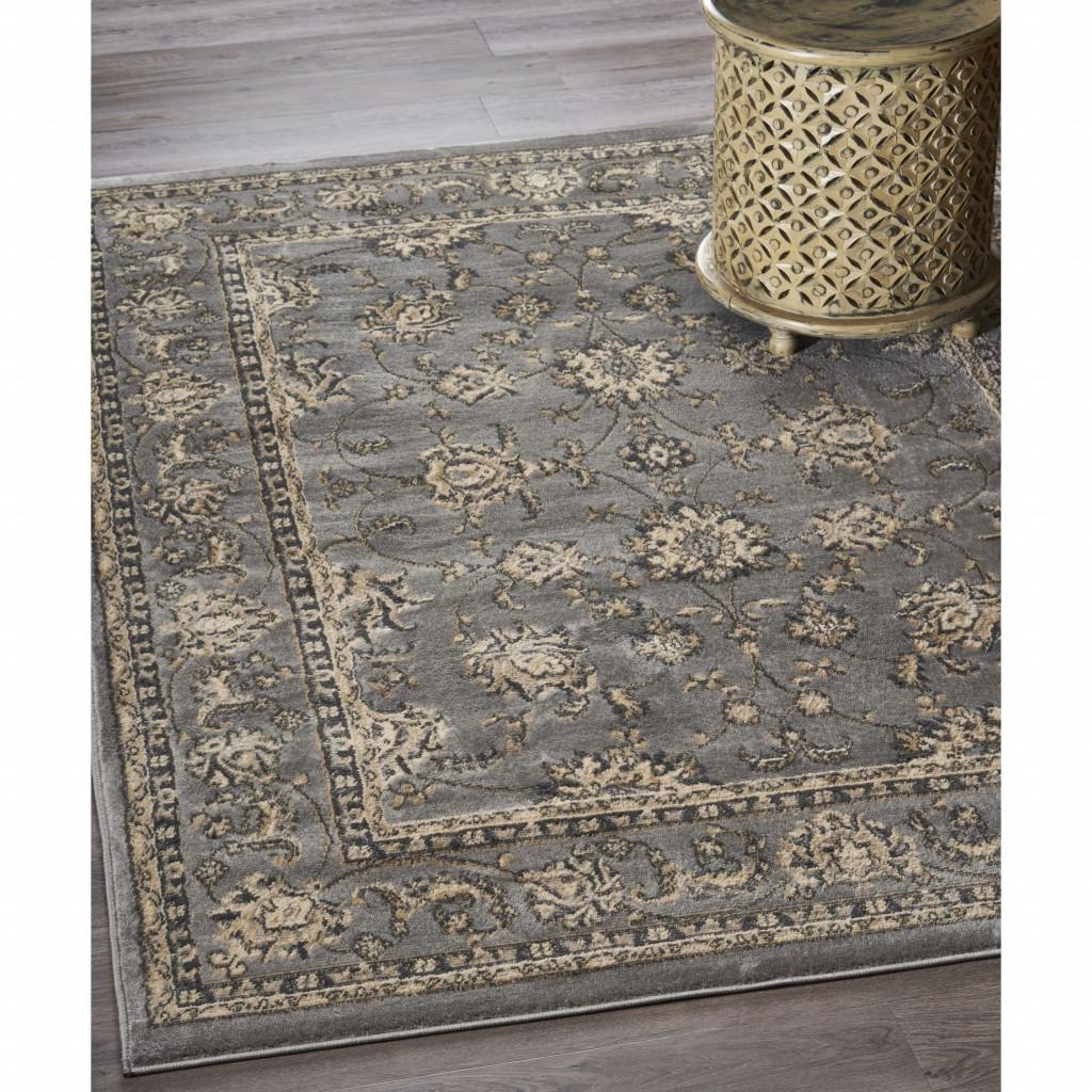 8’ x 9’ Gray Floral Vines Traditional Area Rug