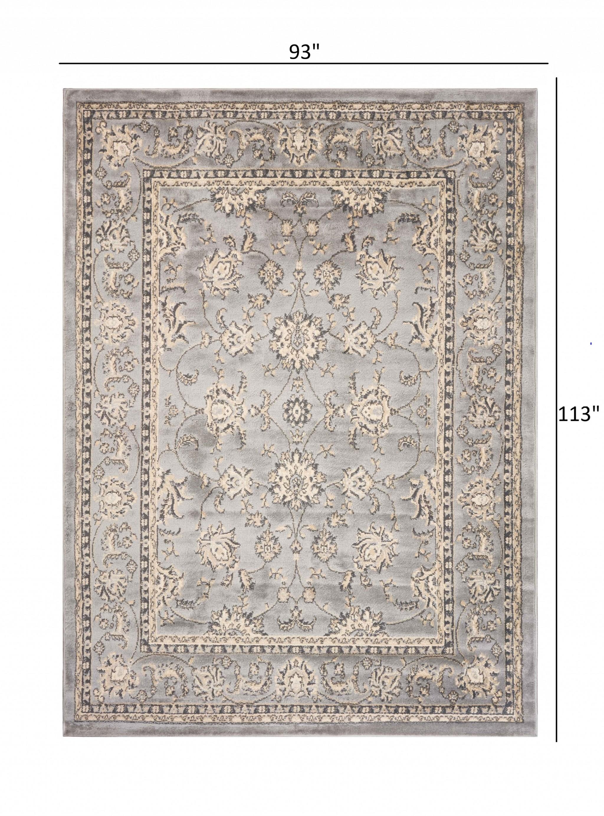 8’ x 9’ Gray Floral Vines Traditional Area Rug