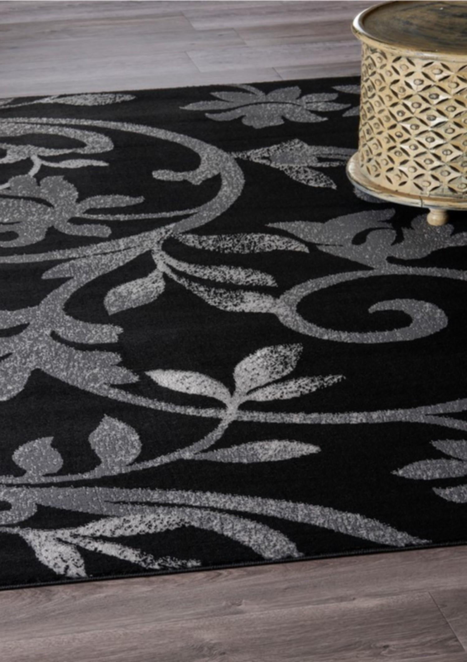 9’ x 12’ Black Filigree Vines Area Rug