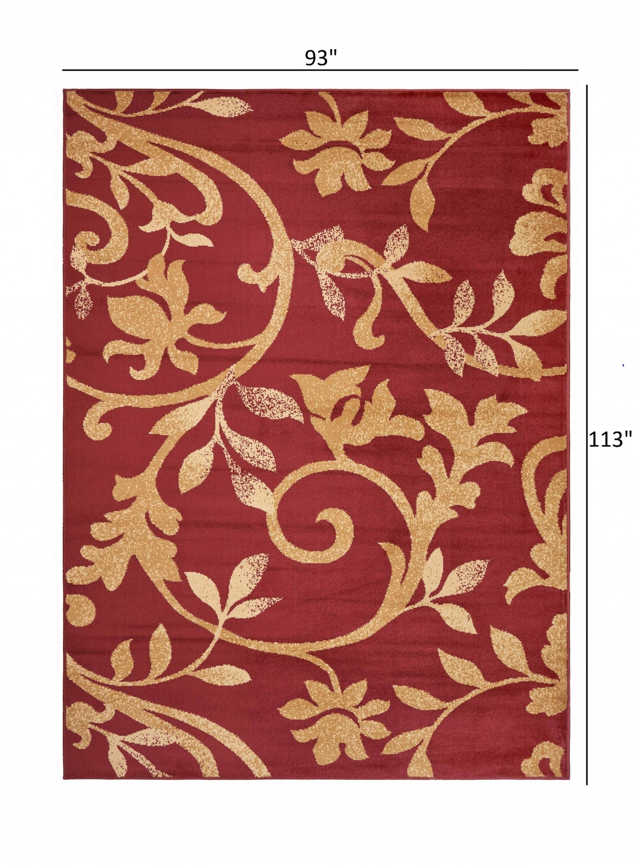 8’ x 9’ Red Filigree Vines Area Rug