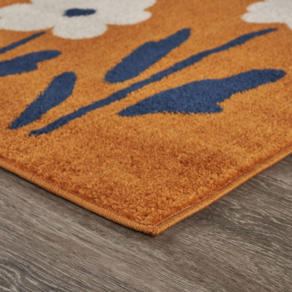 8’ x 9’ Orange and Ivory Flower Field Area Rug