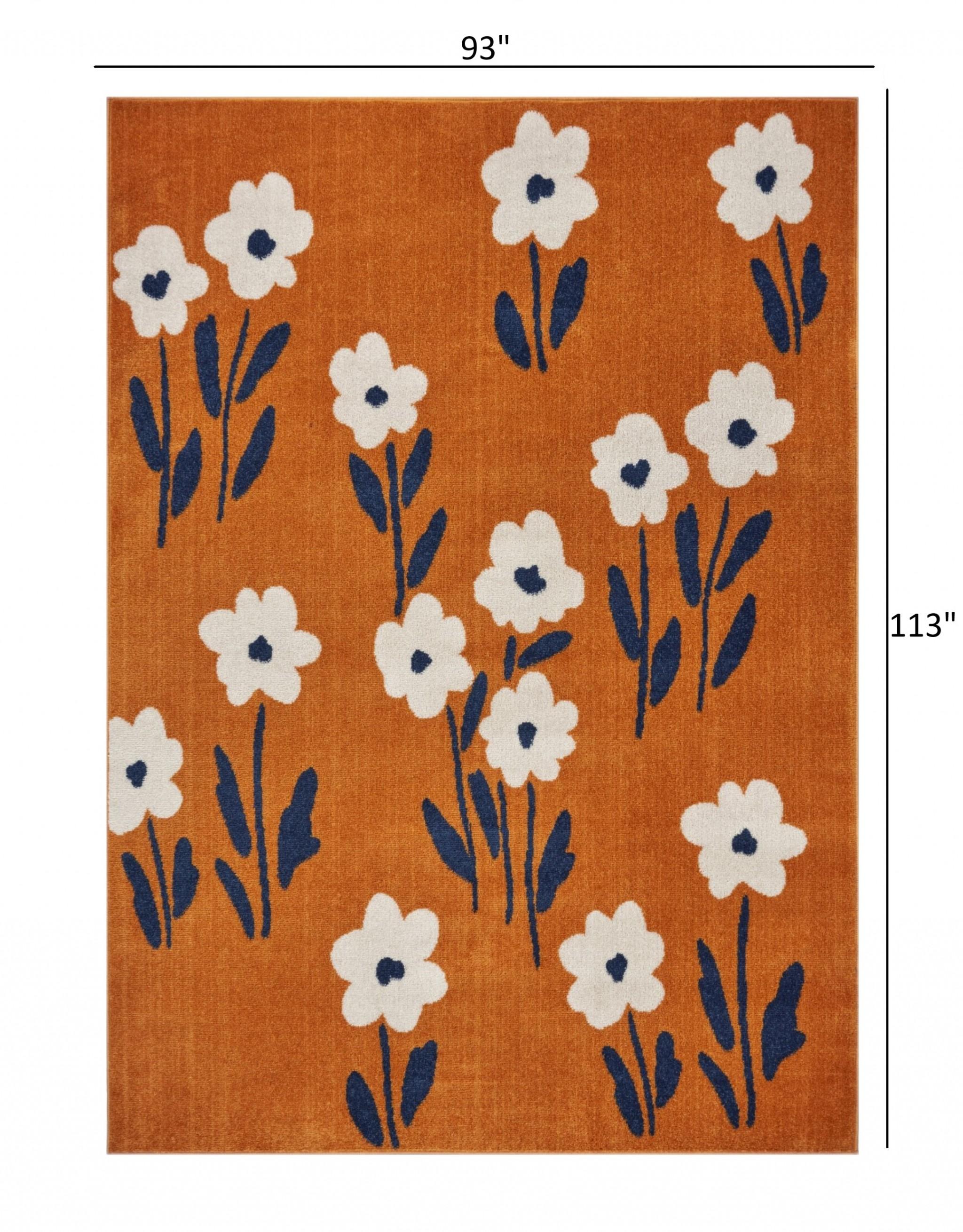 8’ x 9’ Orange and Ivory Flower Field Area Rug