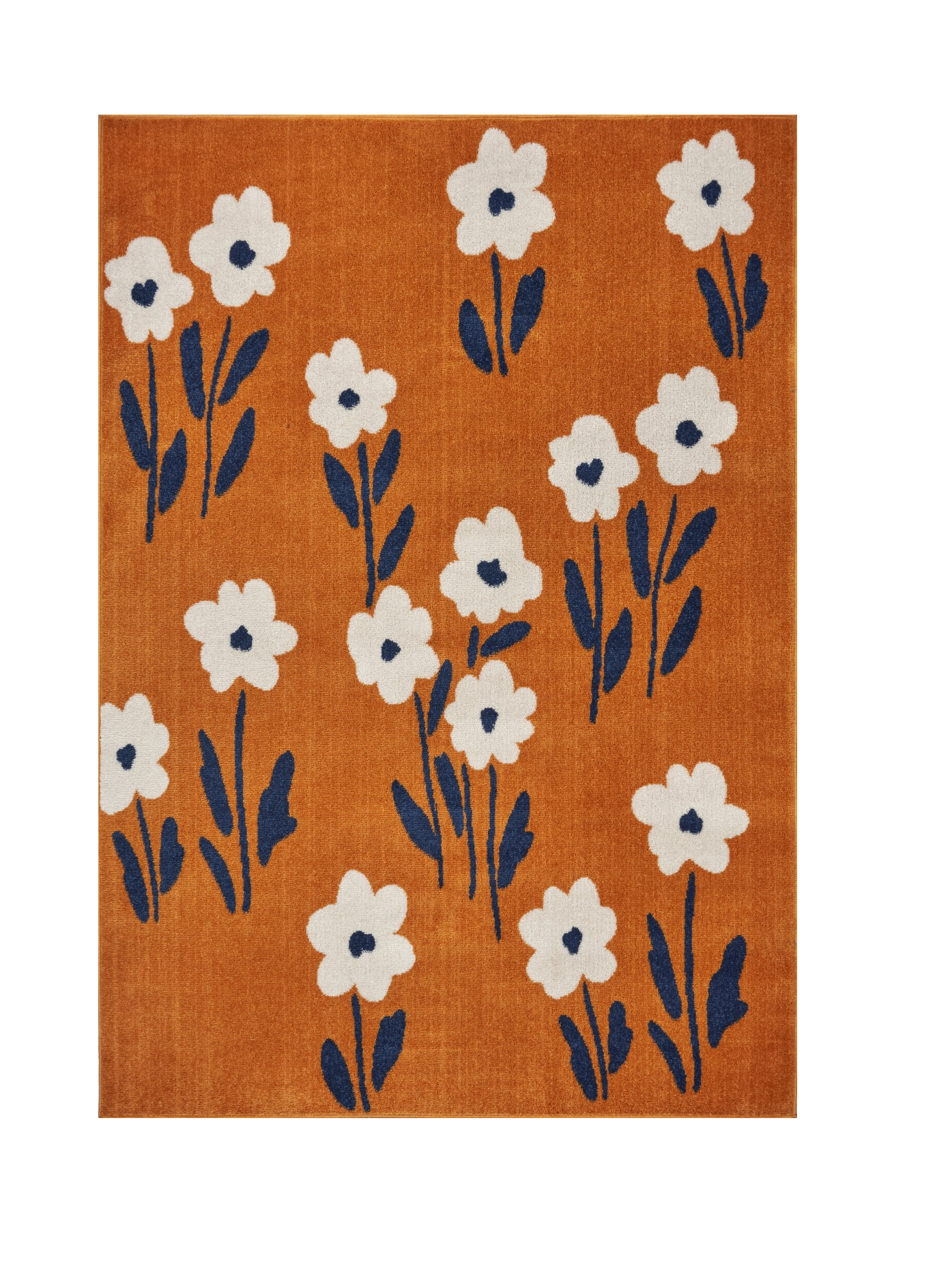 8’ x 9’ Orange and Ivory Flower Field Area Rug