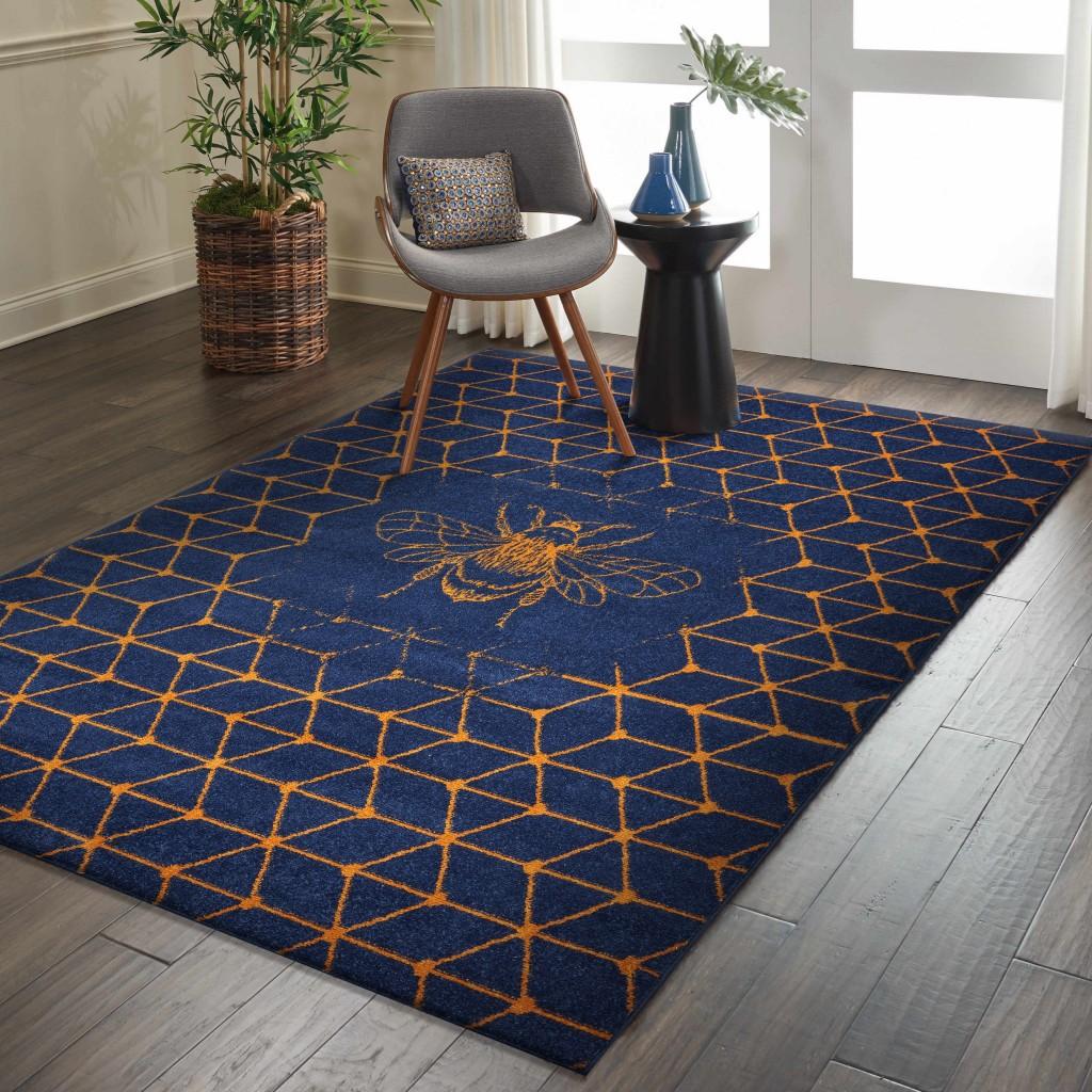 5’ x 7’ Navy and Orange Honeybee Area Rug