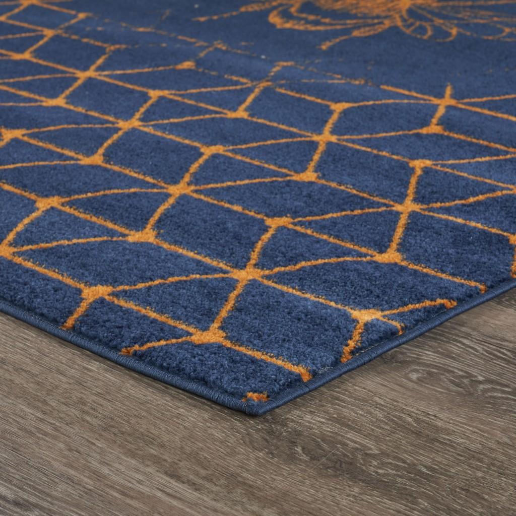 8’ x 9’ Navy and Orange Honeybee Area Rug