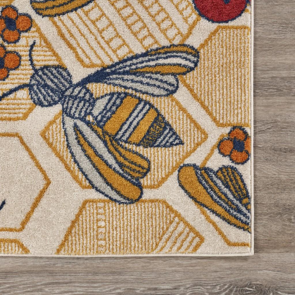 8’ x 9’ Gold and Ivory Bustling Bee Area Rug