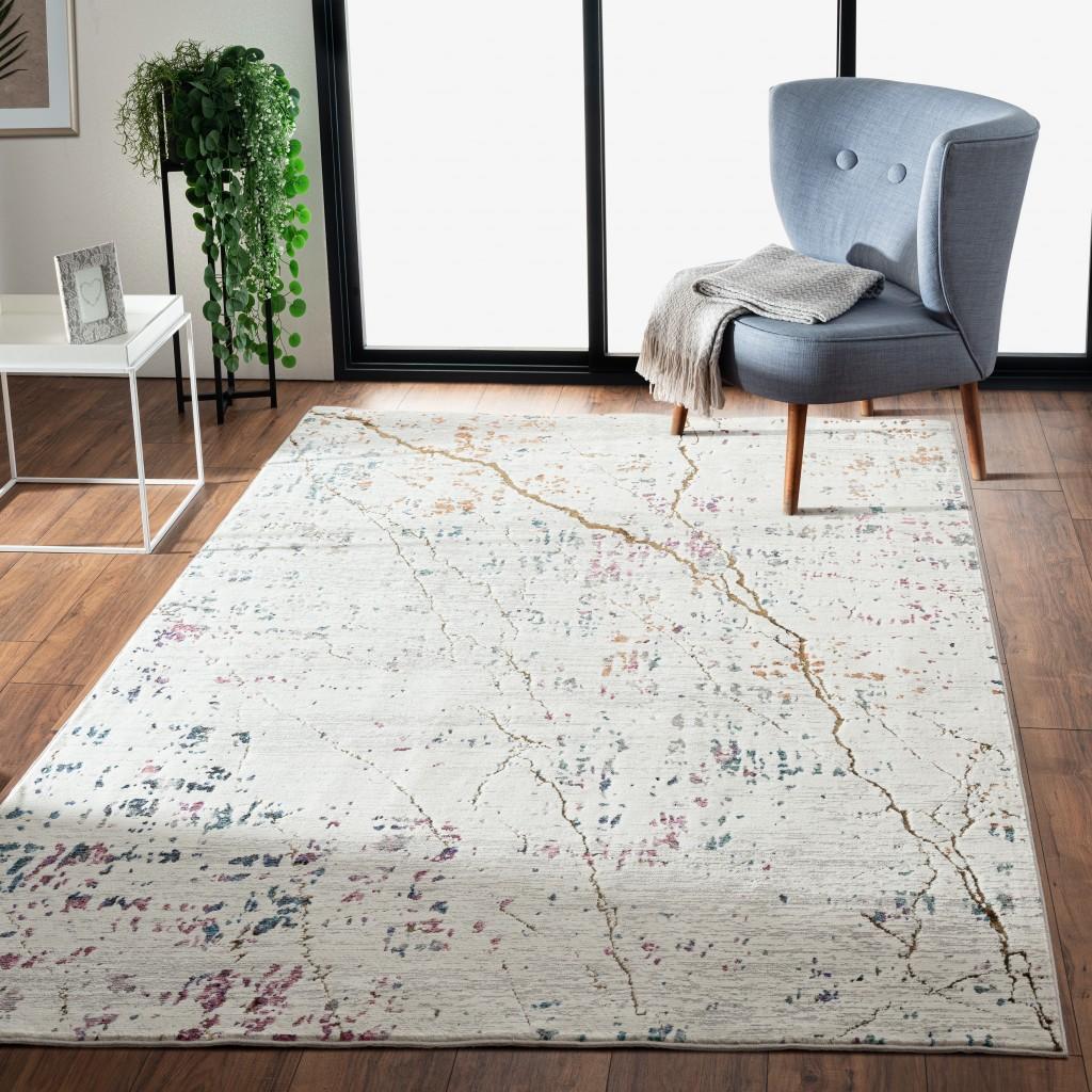 8’ x 10’ White Abstract Marble Area Rug