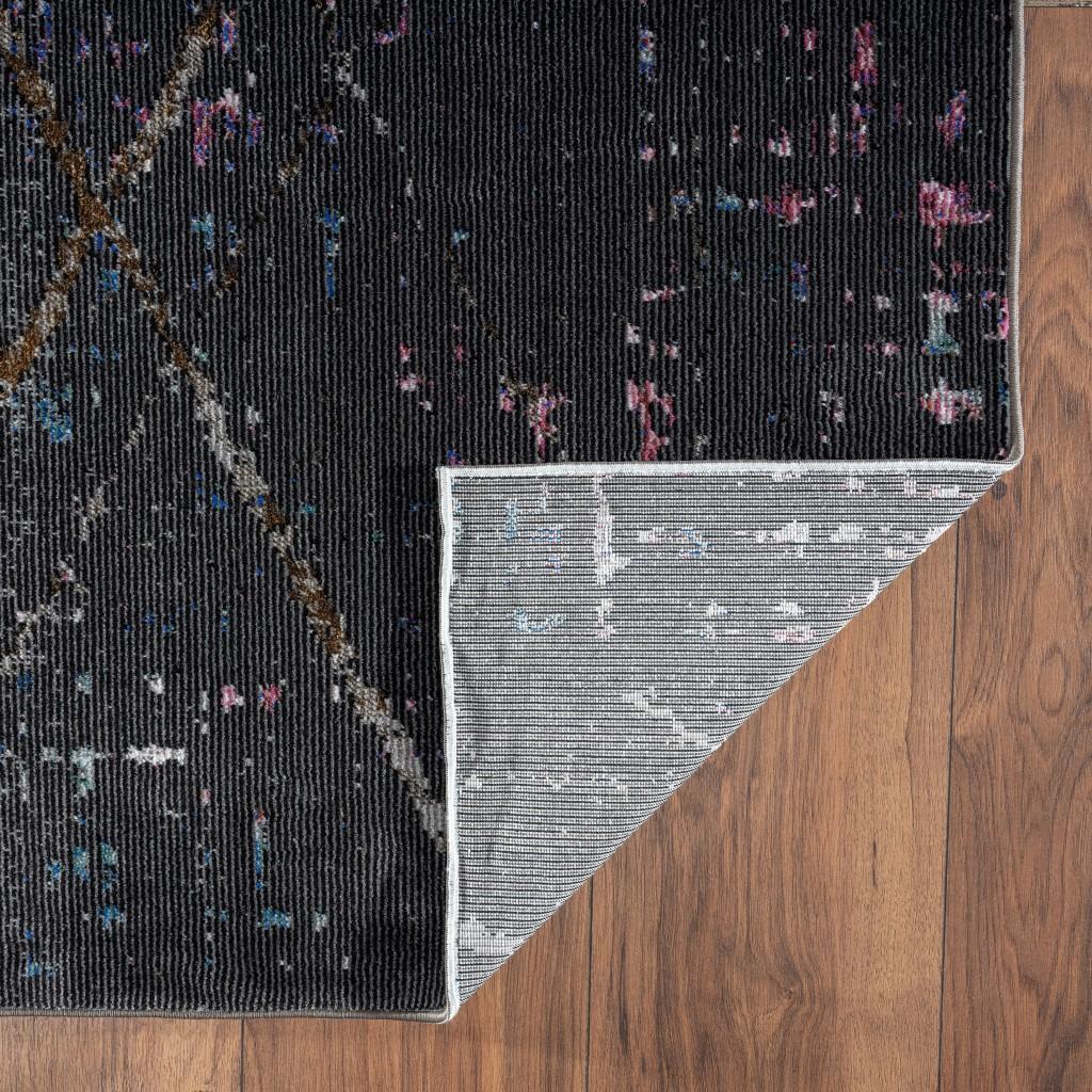 8’ x 10’ Distressed Black Abstract Area Rug