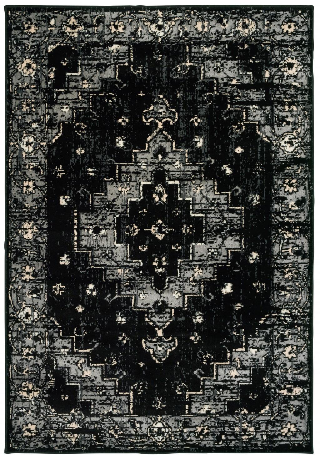5’ x 7’ Black Medallion Oriental Area Rug Default Title