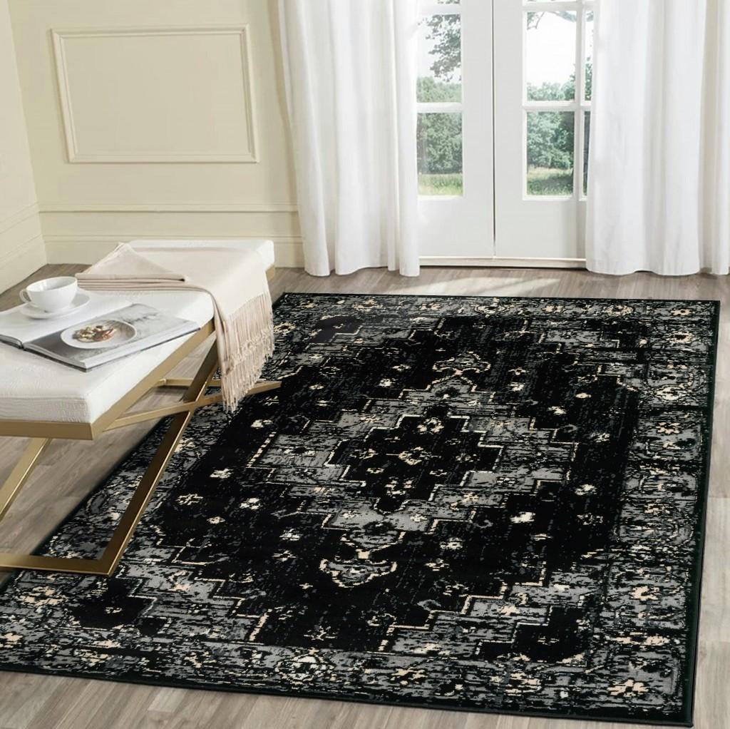 8’ x 10’ Black Medallion Oriental Area Rug