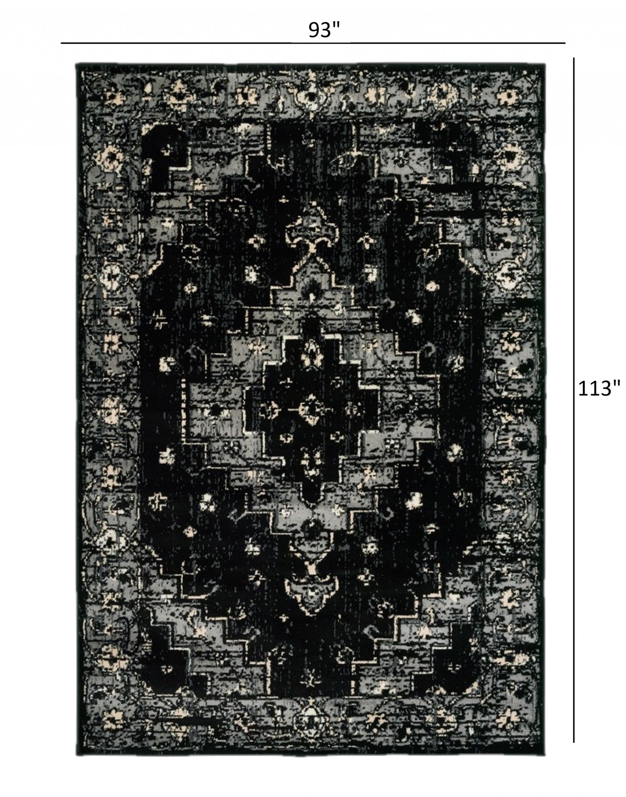 8’ x 10’ Black Medallion Oriental Area Rug