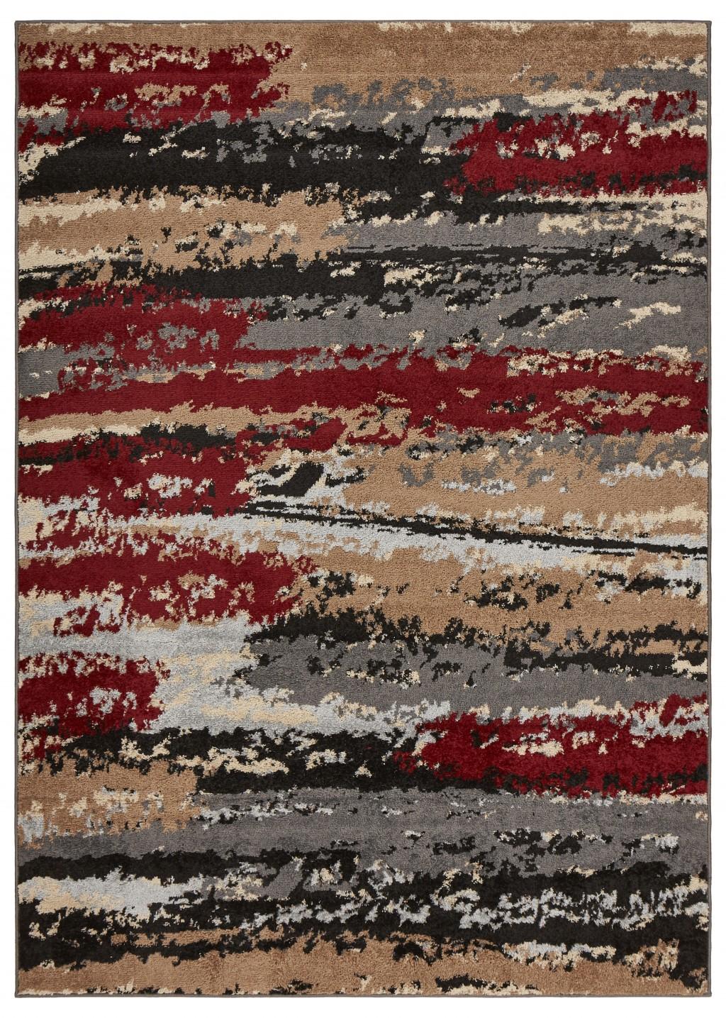 8’ x 9’ Red and Beige Abstract Striation Area Rug