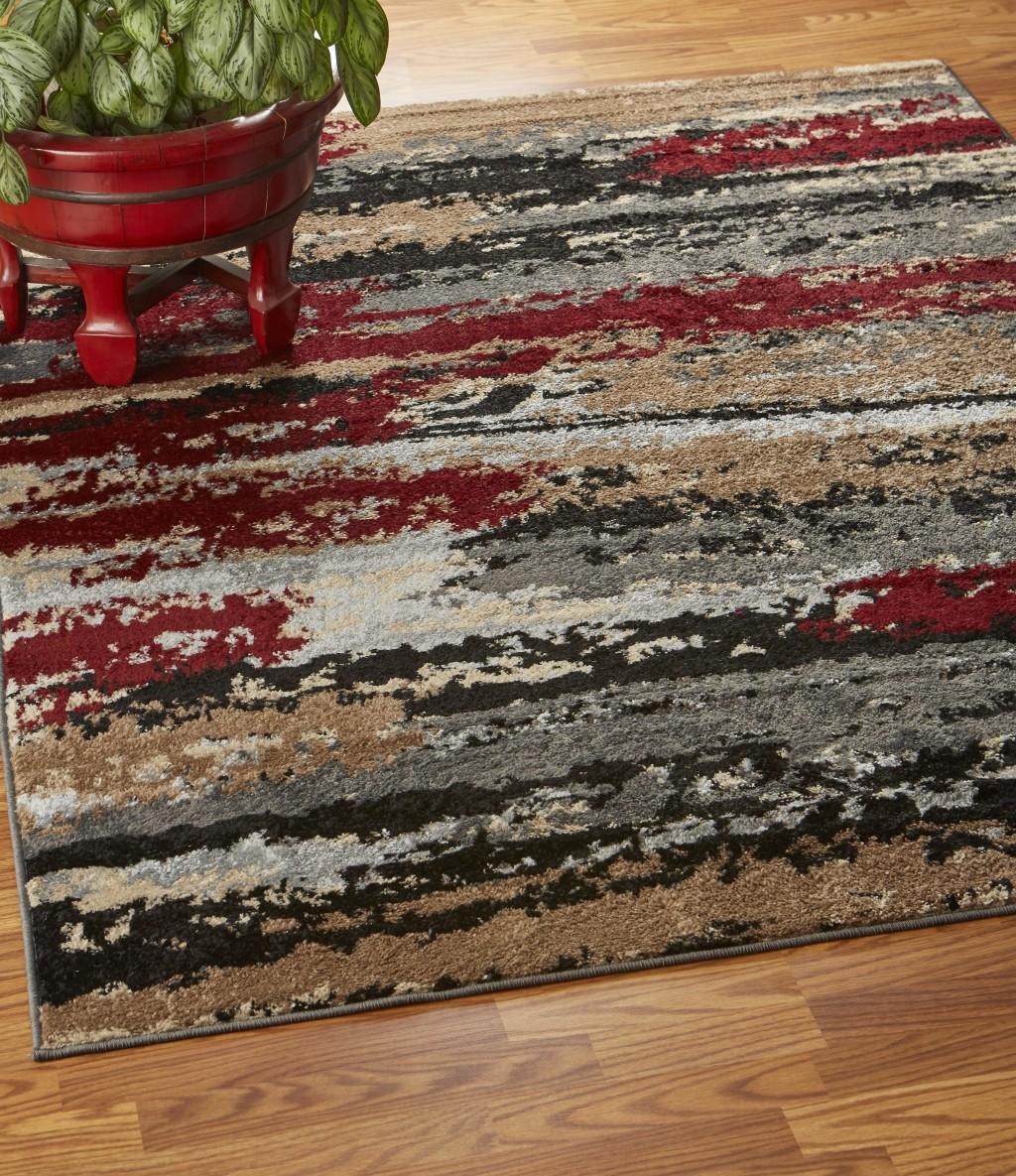 8’ x 9’ Red and Beige Abstract Striation Area Rug