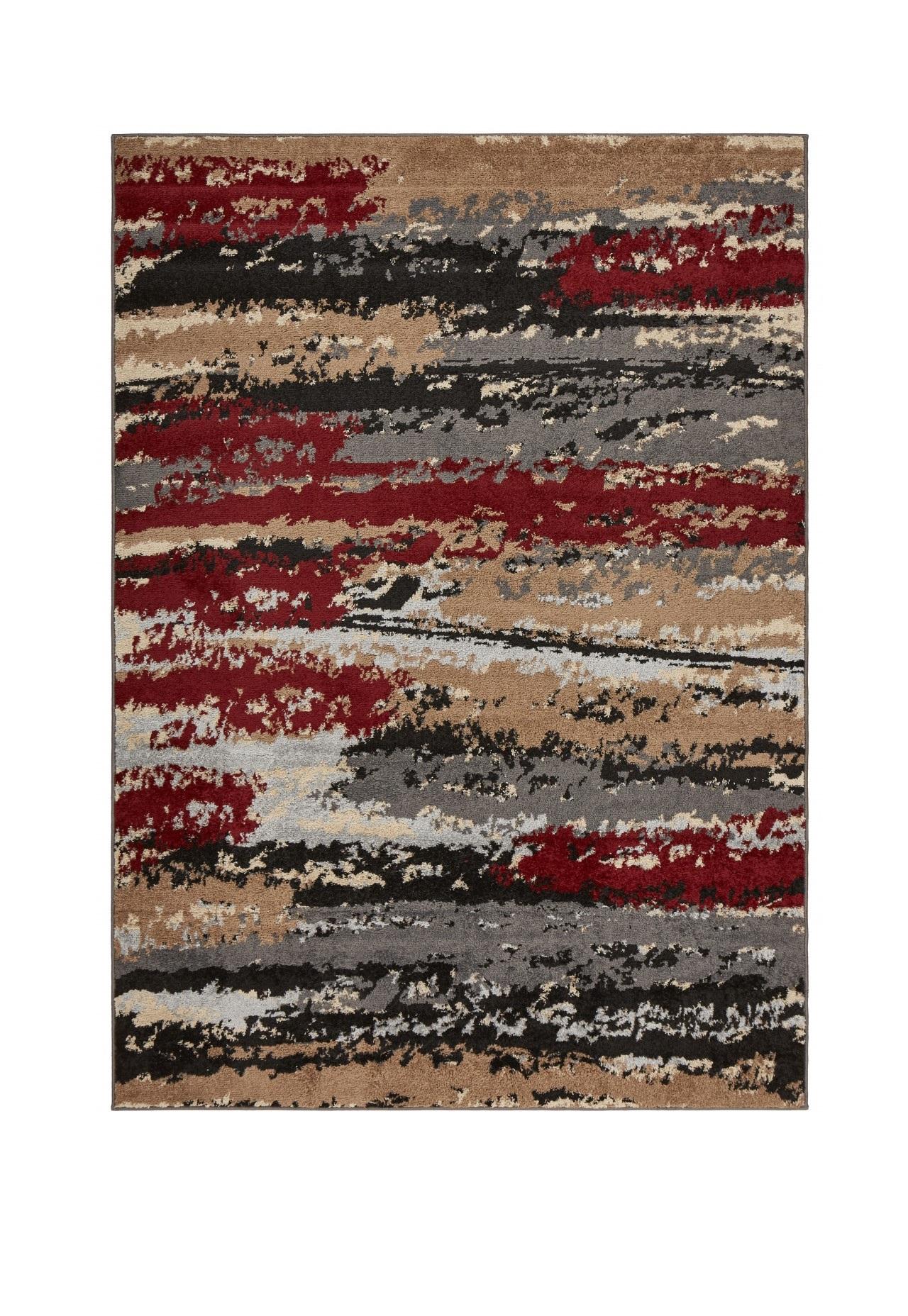 8’ x 9’ Red and Beige Abstract Striation Area Rug