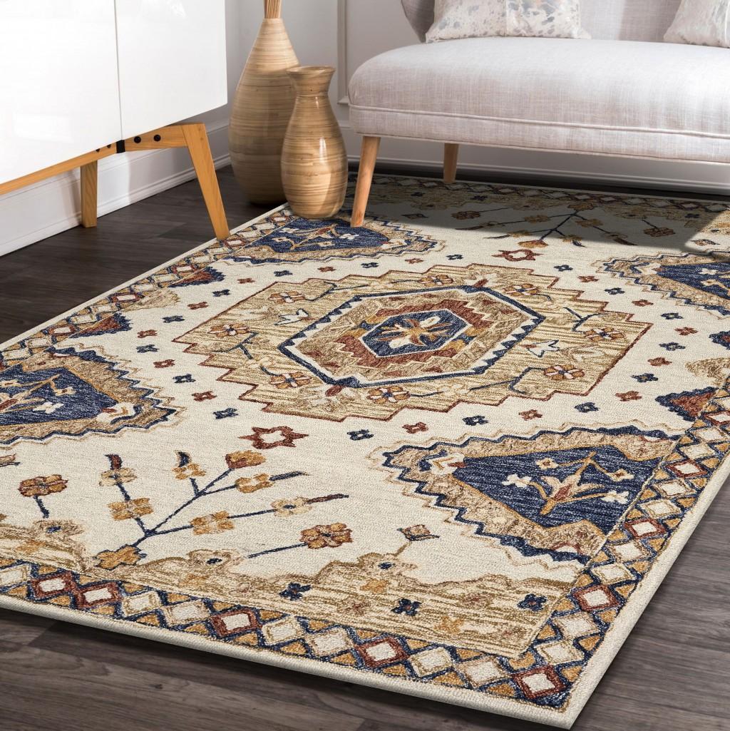 3’ x 5’ Gold and Blue Boho Chic Area Rug