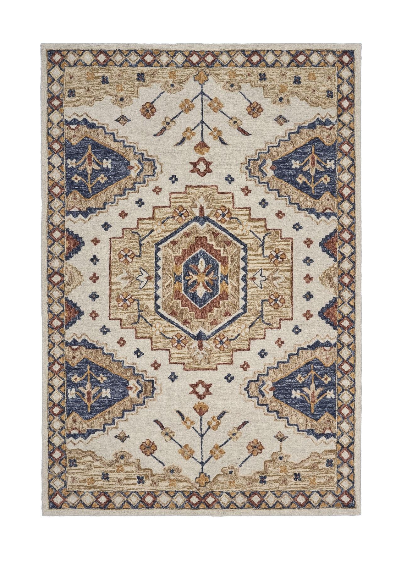 3’ x 5’ Gold and Blue Boho Chic Area Rug