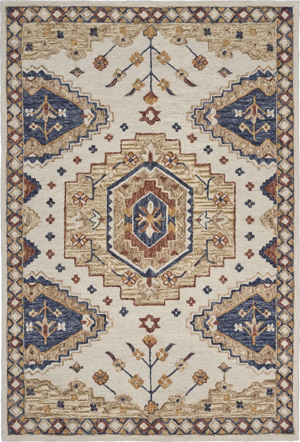 5’ x 7' Gold and Blue Boho Chic Area Rug