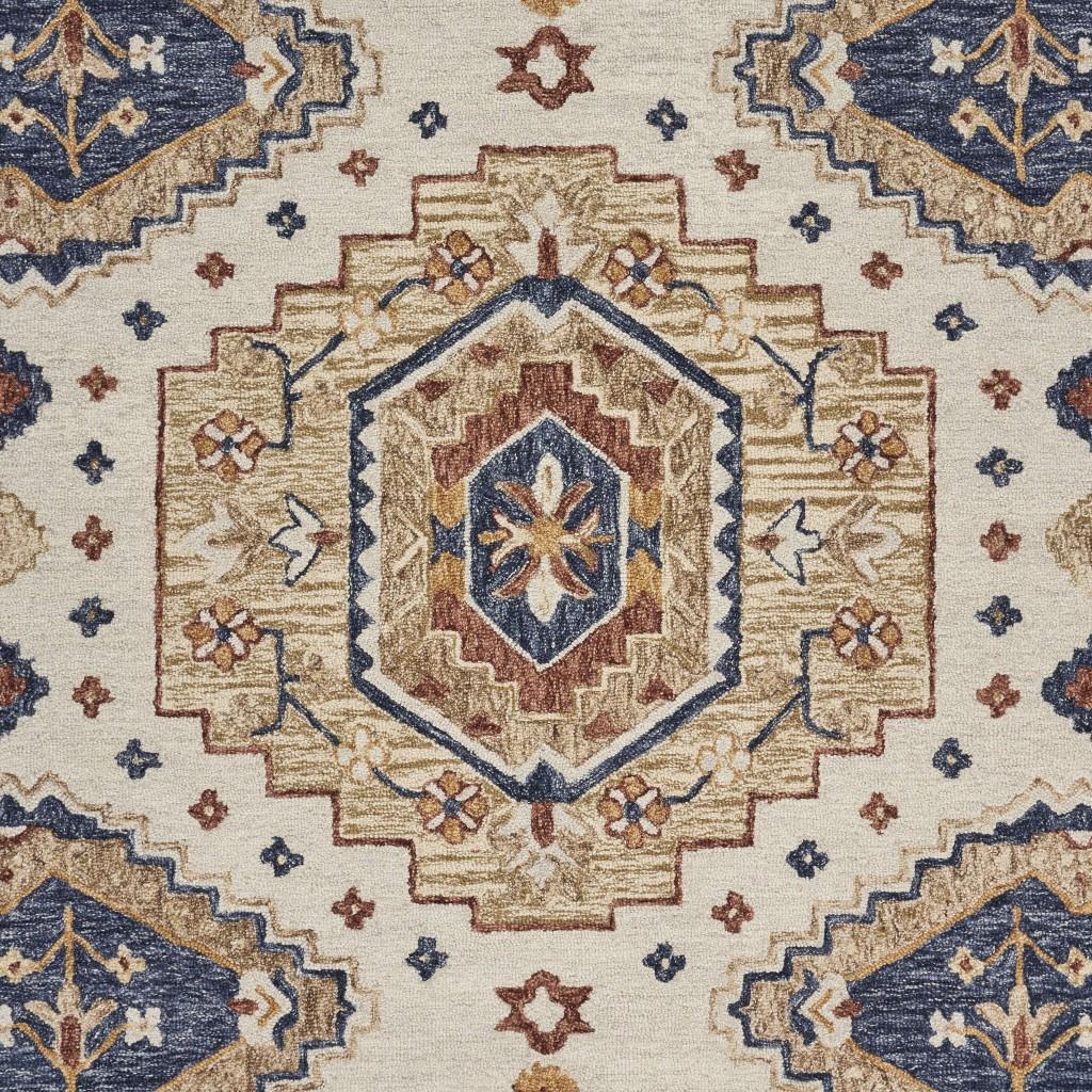 5’ x 7' Gold and Blue Boho Chic Area Rug