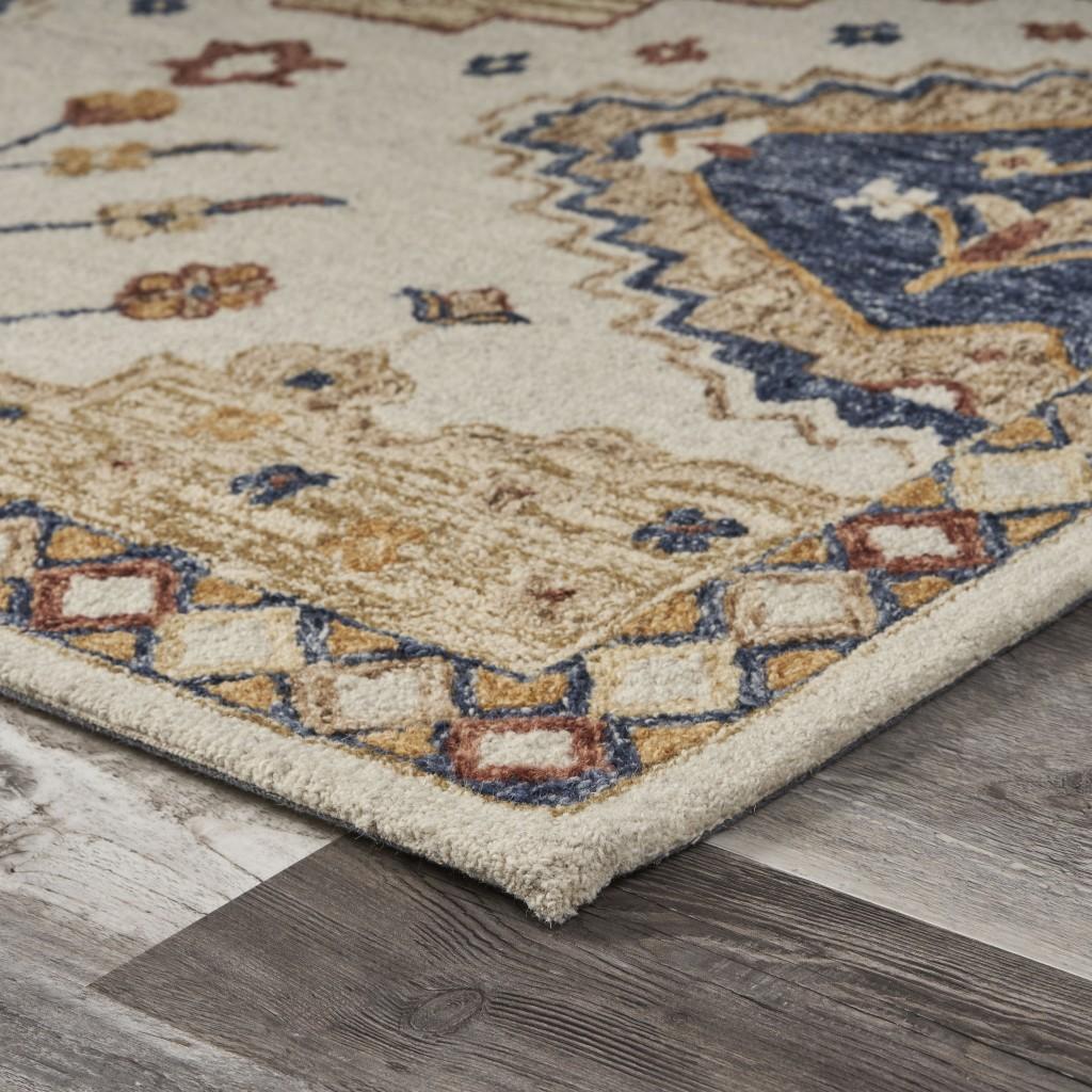 5’ x 7' Gold and Blue Boho Chic Area Rug