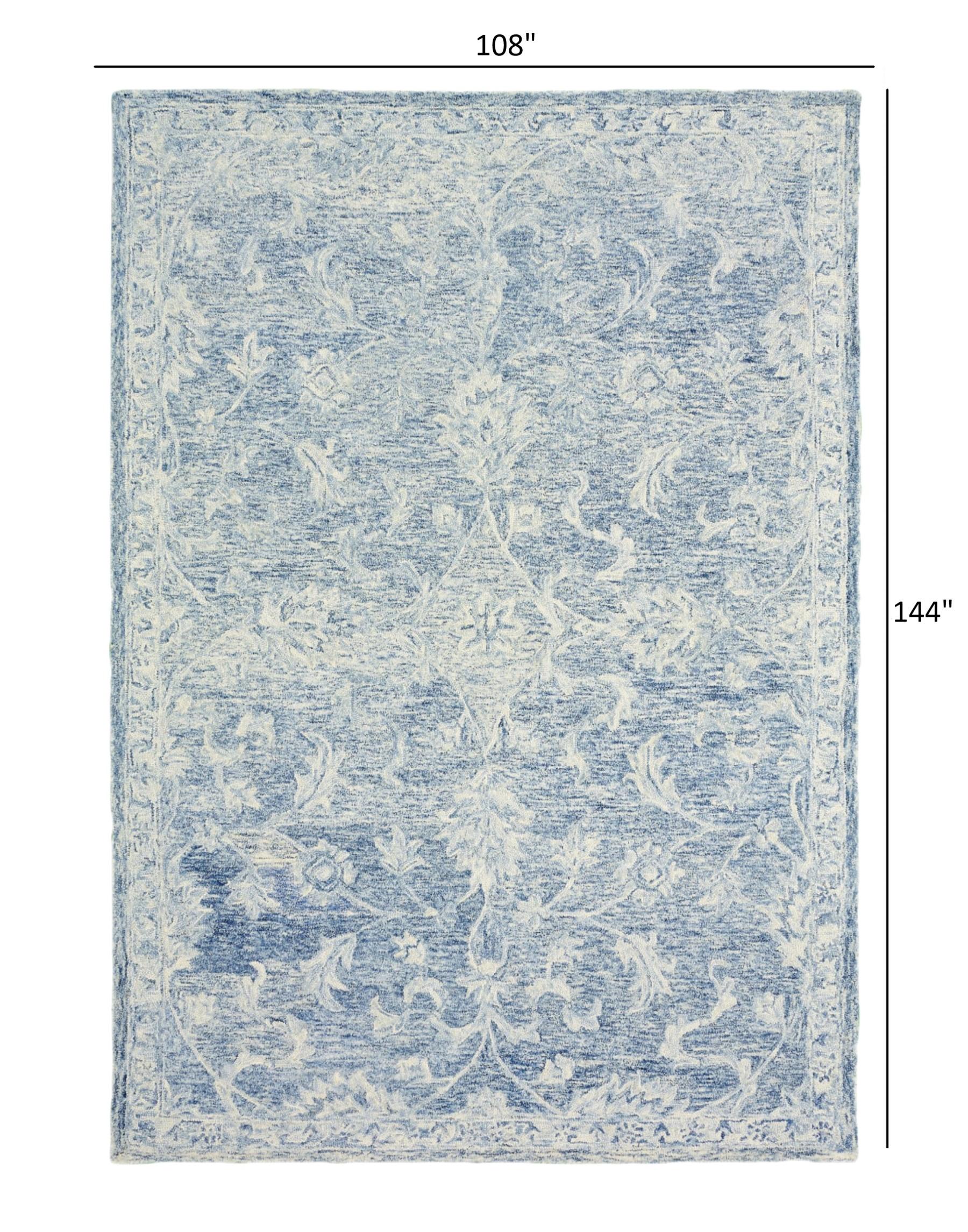 9’ x 12’ Blue and Ivory Interlacing Vines Area Rug