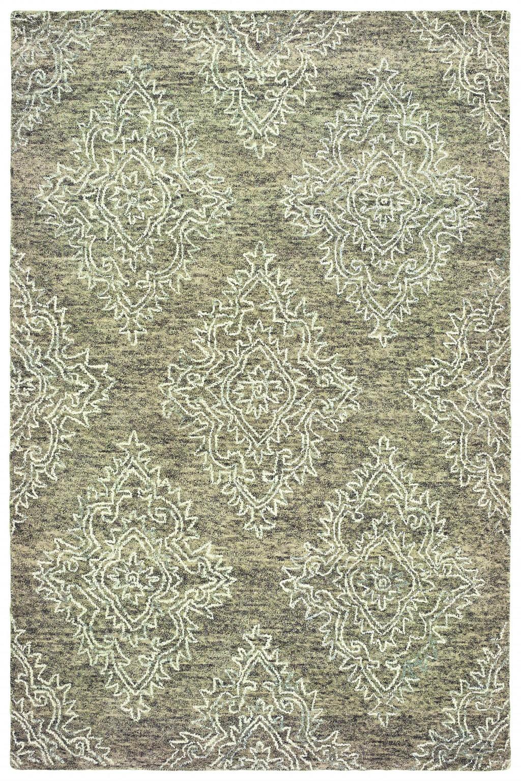5’ x 8’ Khaki and White Damask Area Rug