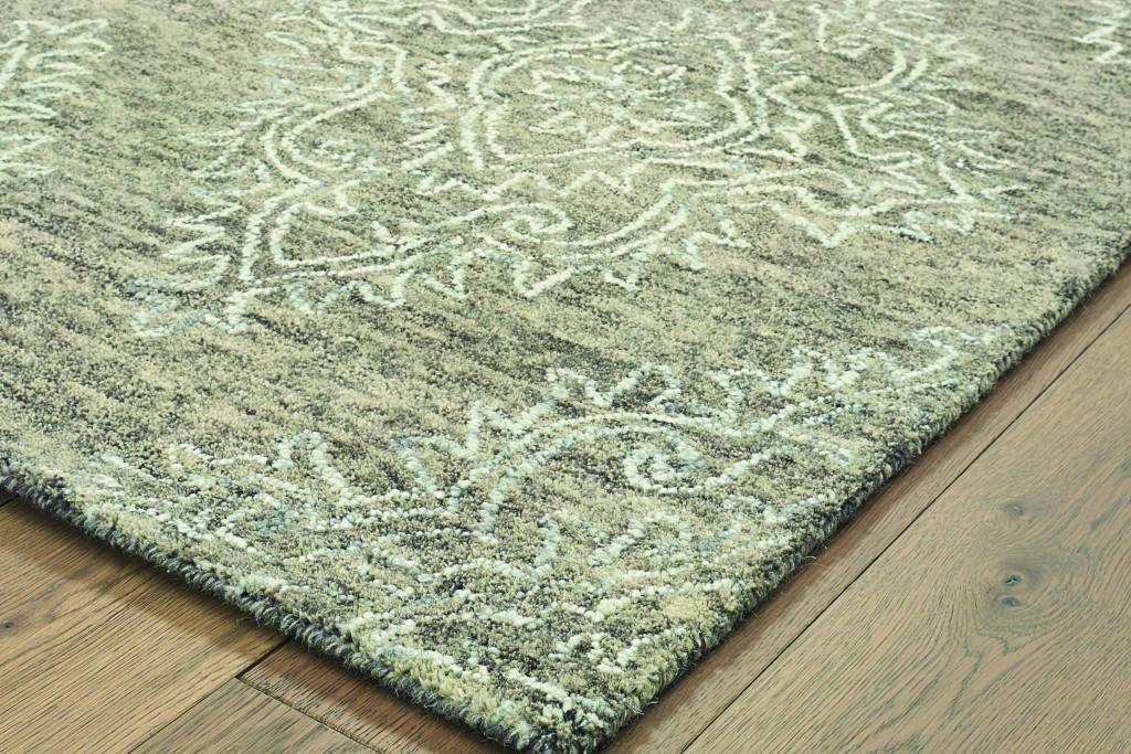 5’ x 8’ Khaki and White Damask Area Rug