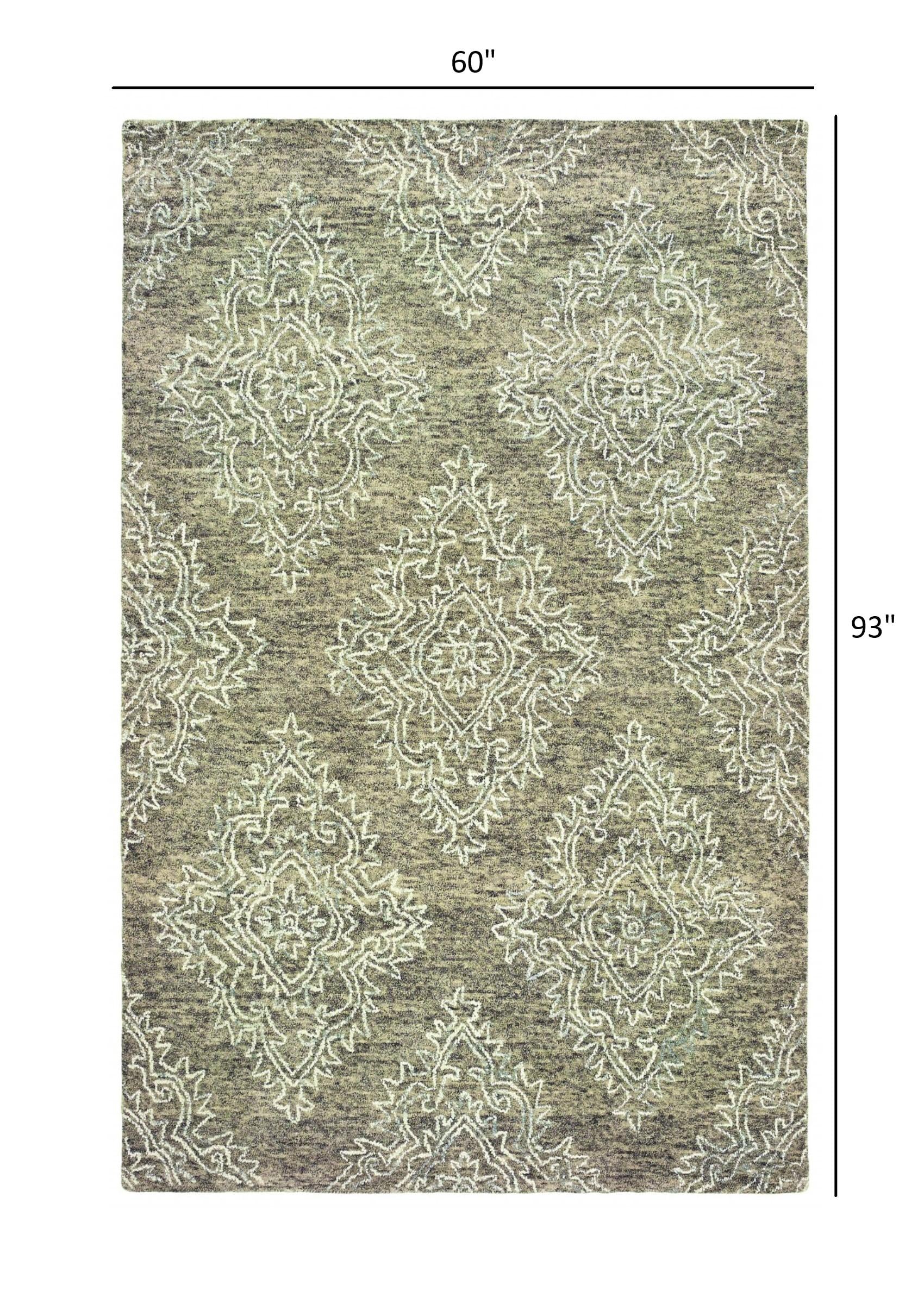 5’ x 8’ Khaki and White Damask Area Rug