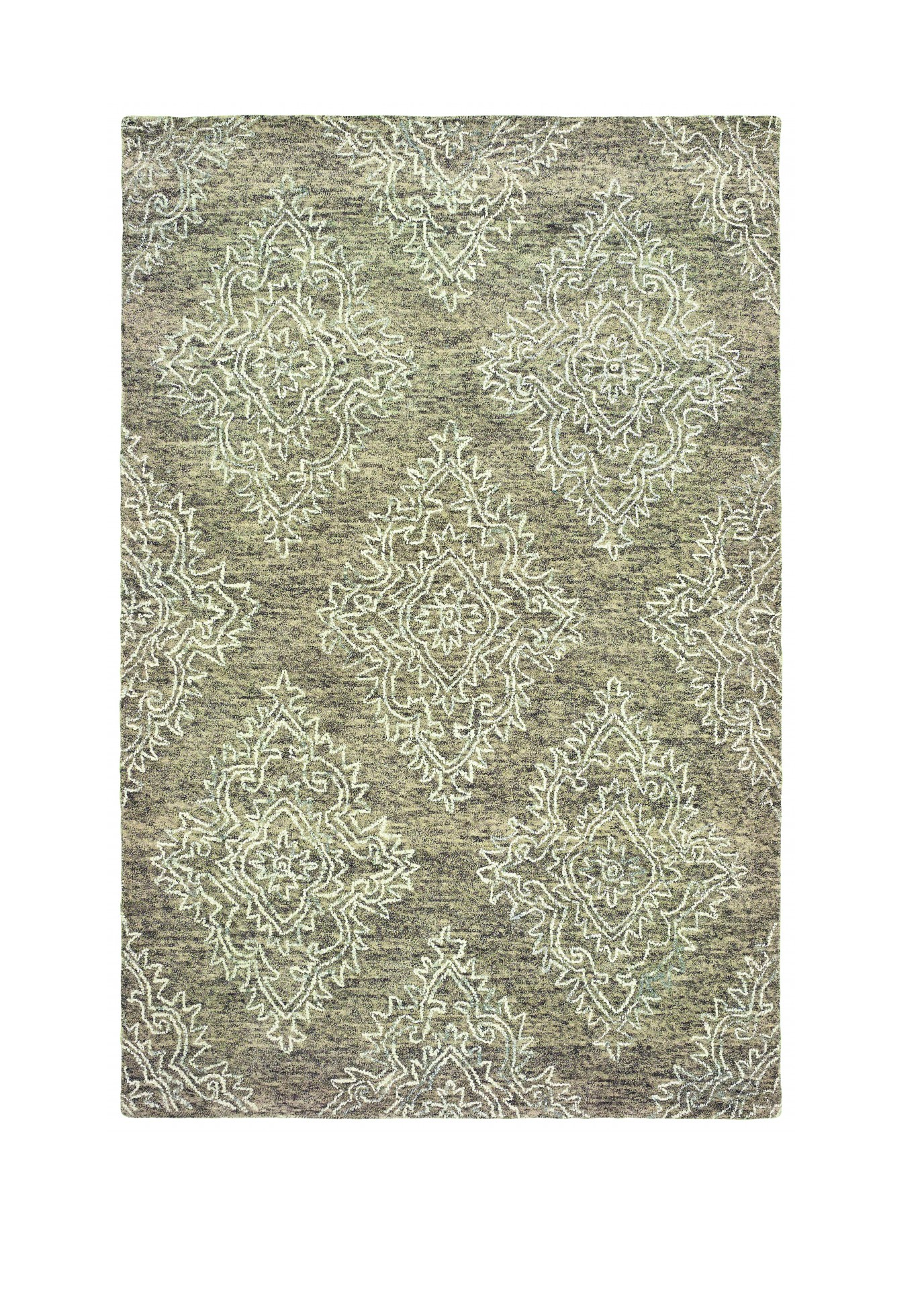 5’ x 8’ Khaki and White Damask Area Rug