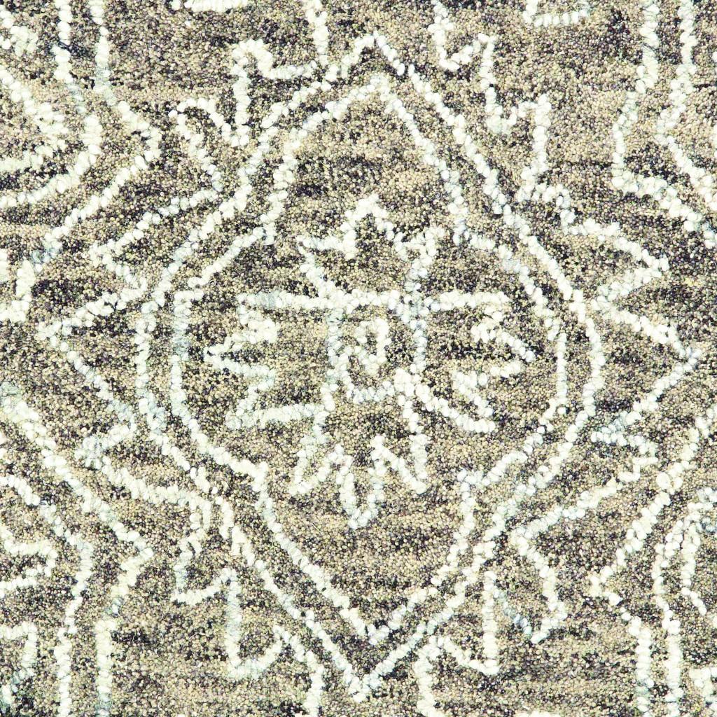 8’ x 10’ Khaki and White Damask Area Rug