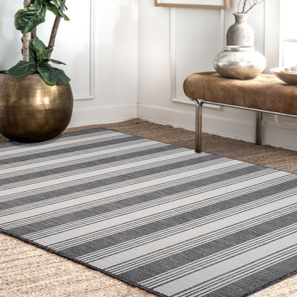 5’ x 7’ Gray Striped Indoor Outdoor Area Rug