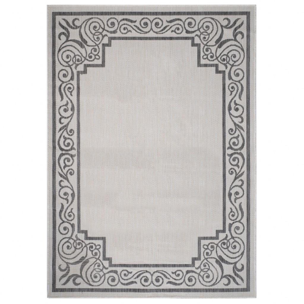 8’ x 10’ Light Gray Ornate Border Indoor Outdoor Area Rug