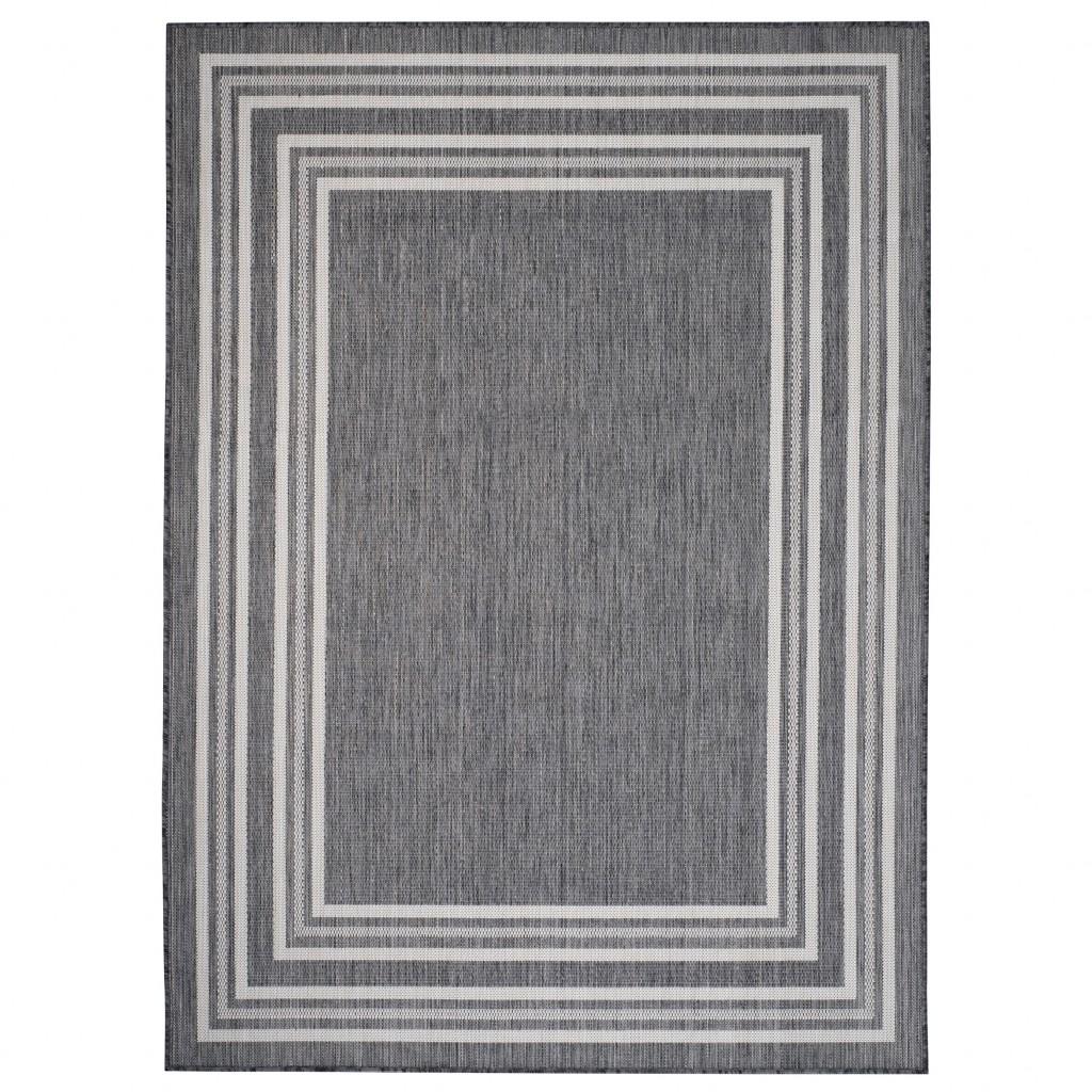 5’ x 7’ Gray Striped Border Indoor Outdoor Area Rug