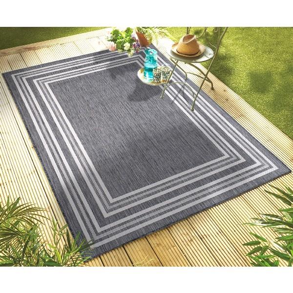 5’ x 7’ Gray Striped Border Indoor Outdoor Area Rug