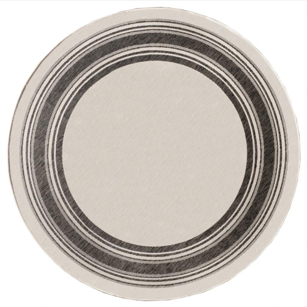 8’ Round Cream Framed Indoor Outdoor Area Rug