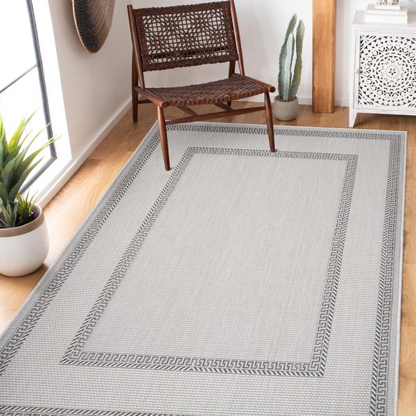 5’ x 7’ Gray Double Border Indoor Outdoor Area Rug