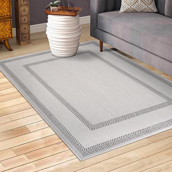 5’ x 7’ Gray Double Border Indoor Outdoor Area Rug