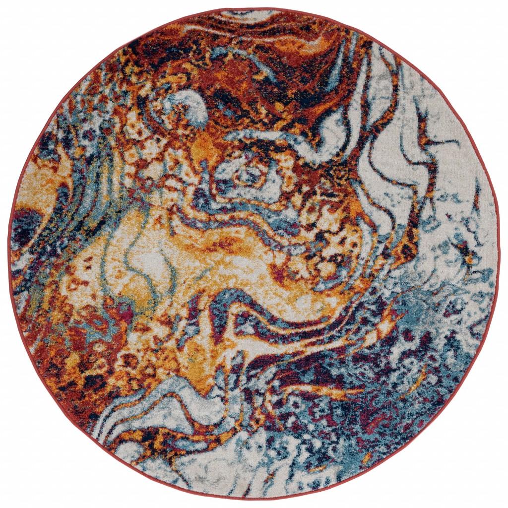 4’ Round Brown and Blue Collision Area Rug Default Title