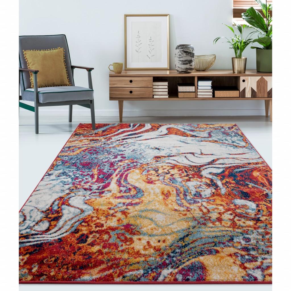 5’ x 7' Brown and Blue Collision Area Rug
