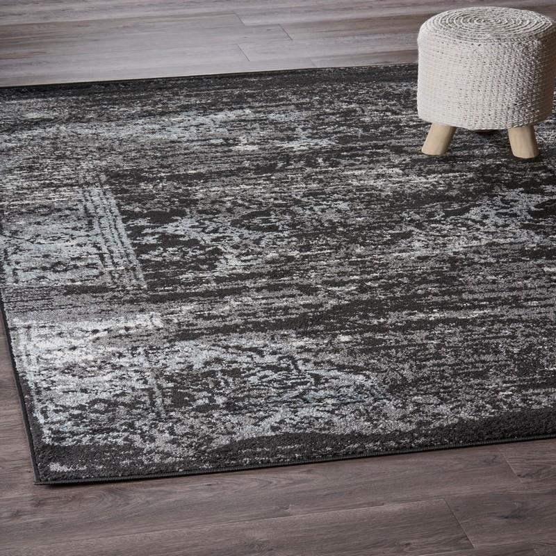 5’ x 7’ Black Distressed Abstract Area Rug