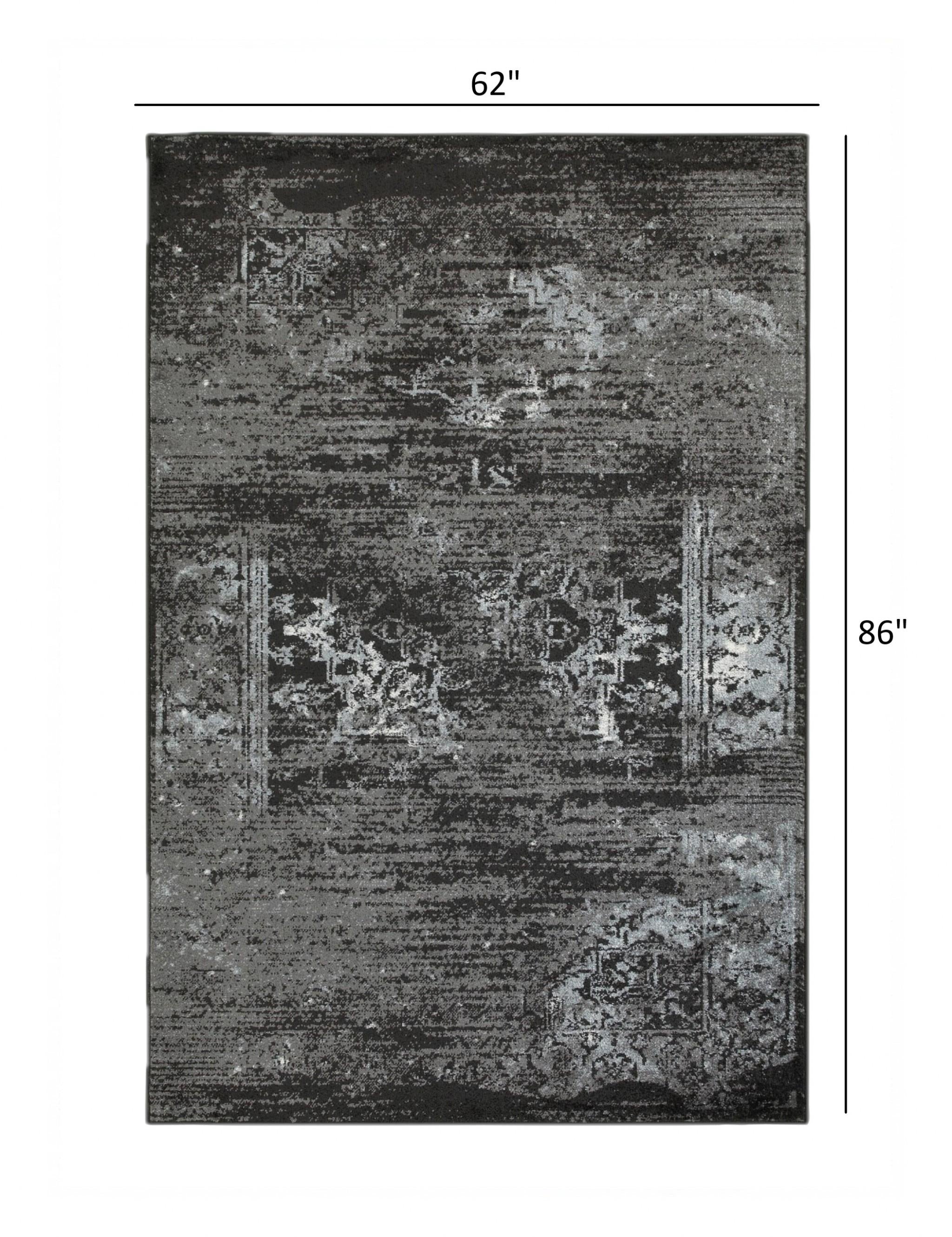 5’ x 7’ Black Distressed Abstract Area Rug