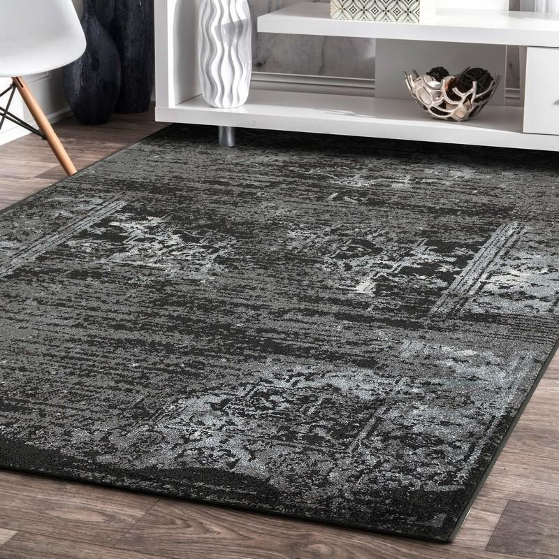 8’ x 10’ Black and Gray Distressed Area Rug