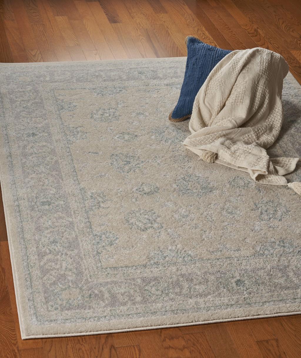 5’ x 7’ Blue and Beige Ornate Bordered Area Rug