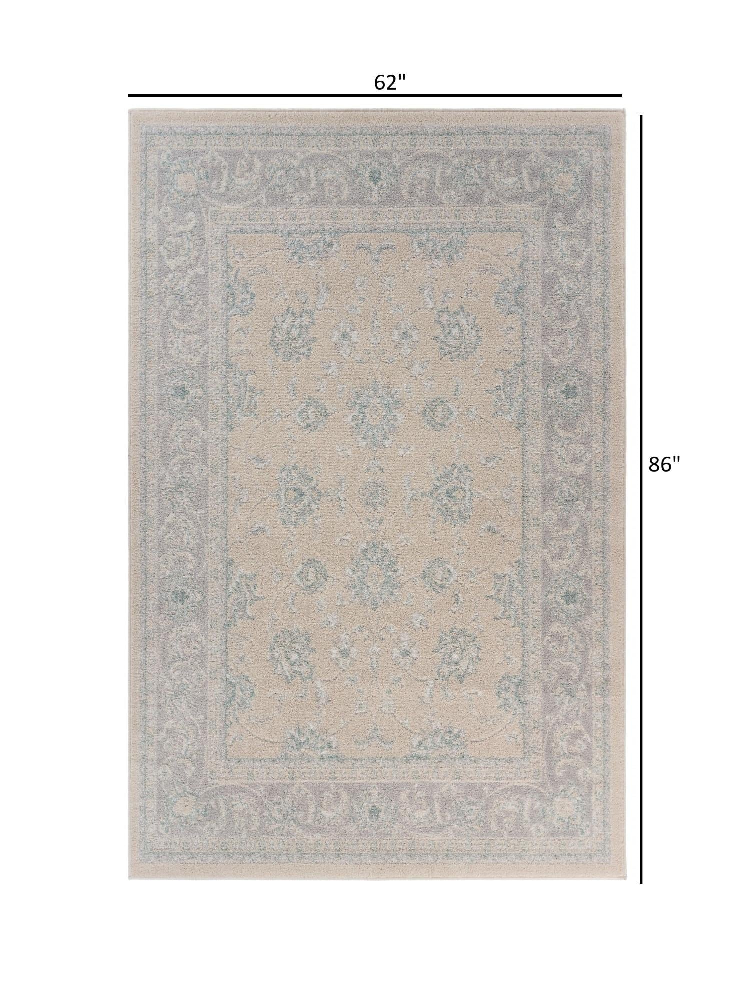 5’ x 7’ Blue and Beige Ornate Bordered Area Rug