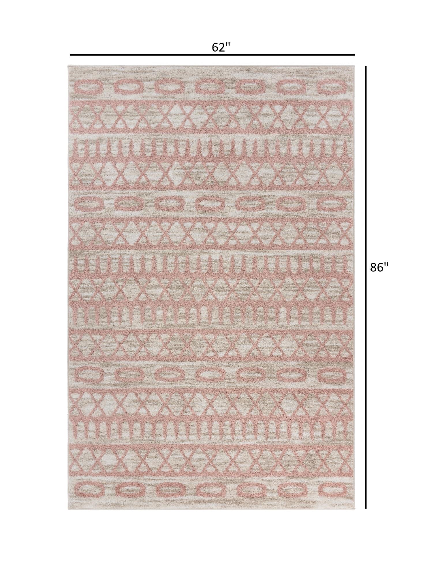 5’ x 7’ Blush and Beige Geometric Striped Area Rug