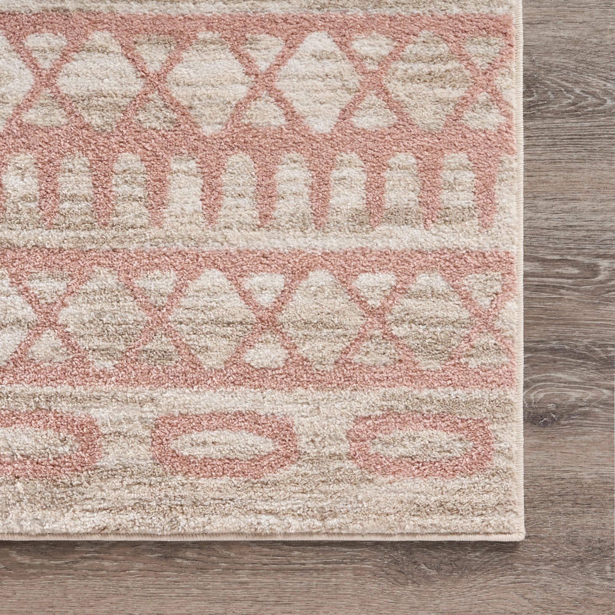 8’ x 9’ Blush and Beige Geometric Striped Area Rug